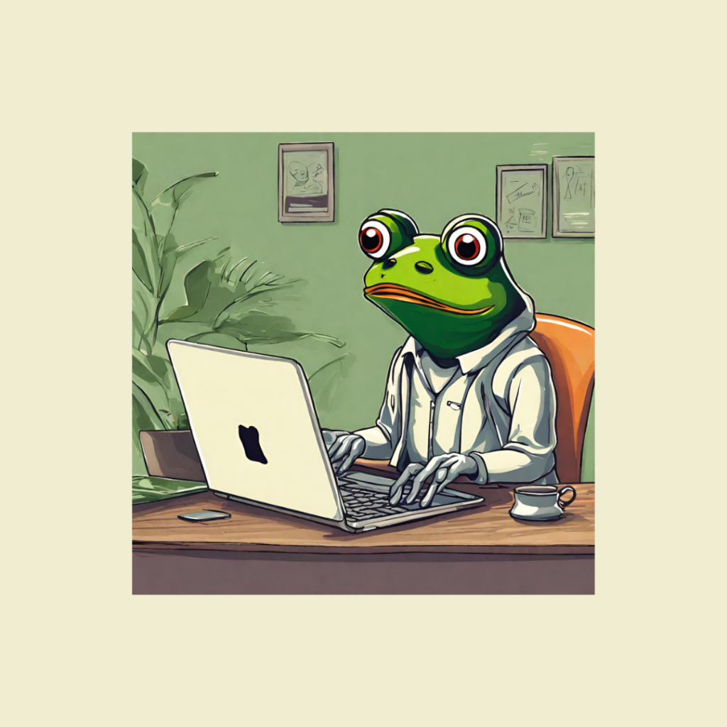 żaba opracująca na komputerze